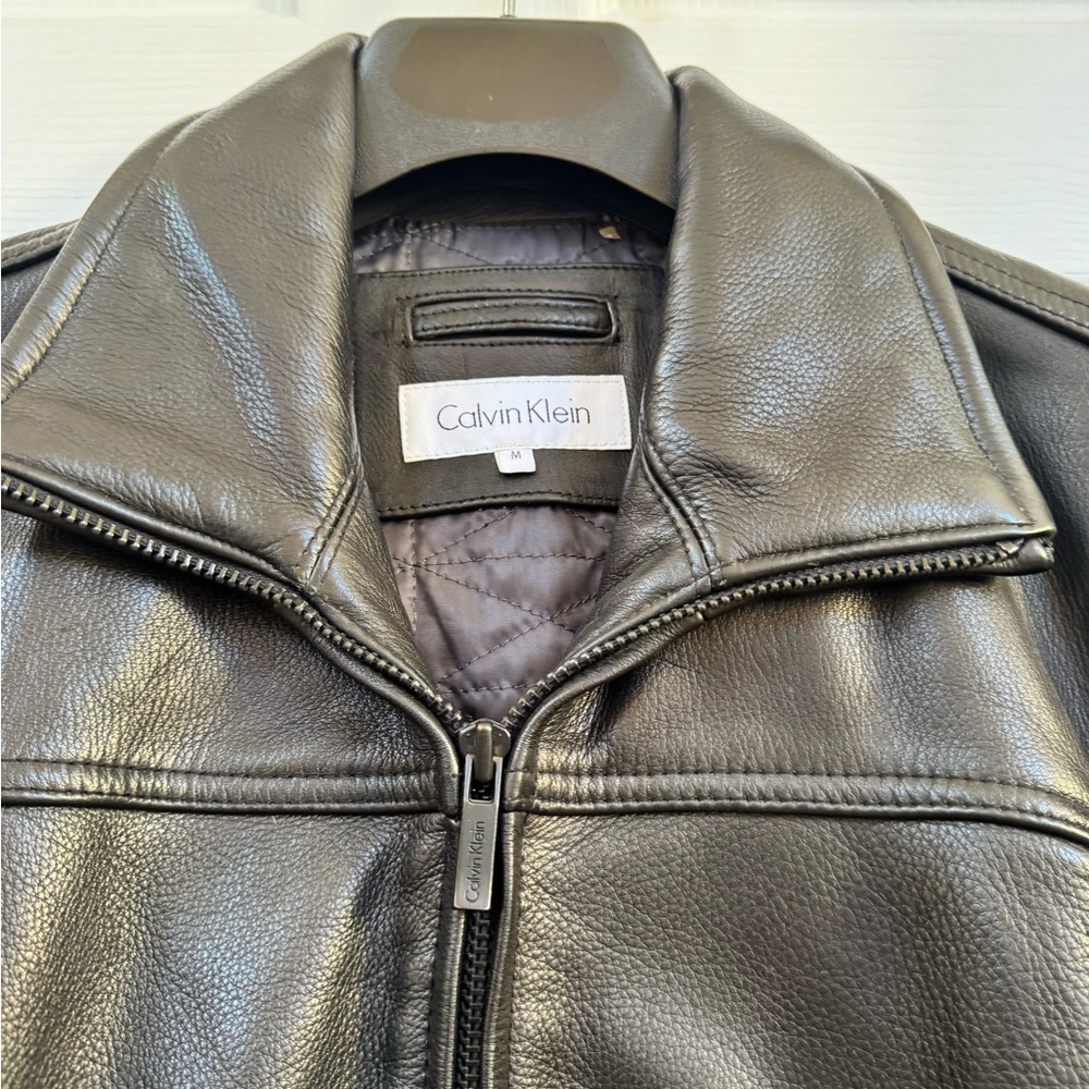 Calvin Klein Men's black Leather Bomber Moto Jacket
